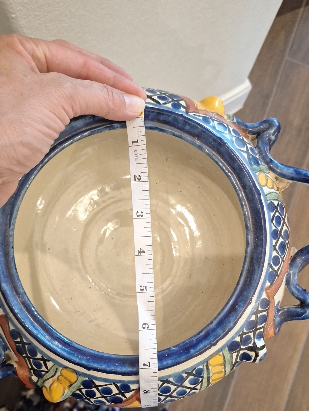 Talavera Mexico Soup Tureen Blue White Yellow Florals - Picture 8 of 11